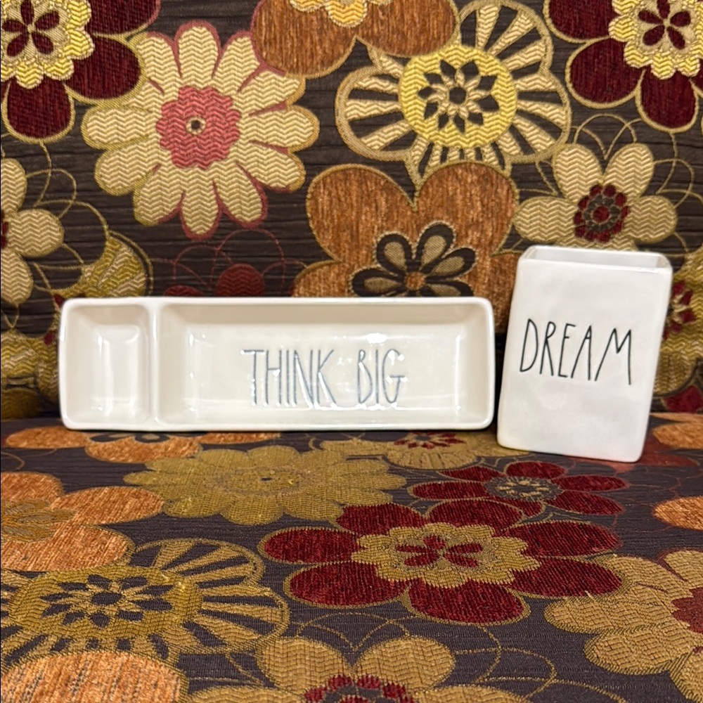 Rae Dunn White Ceramic Tray Set with Inspirational Text